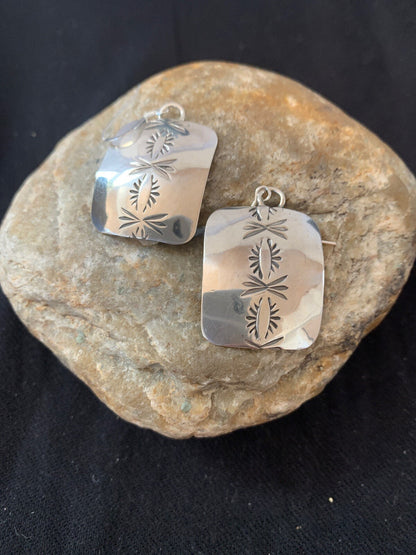 Native American Indian Navajo Sterling Silver Stamped Earrings Set 4835