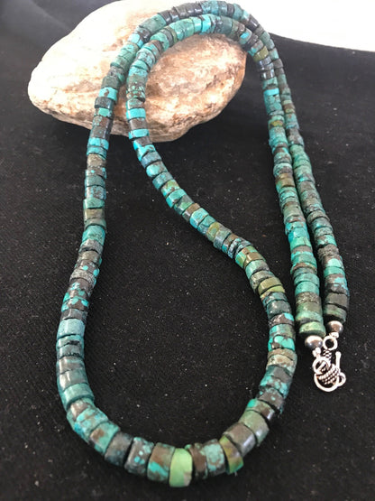 Native Turquoise Heishi Bead 7 mm Navajo Sterling Silver Necklace 3725