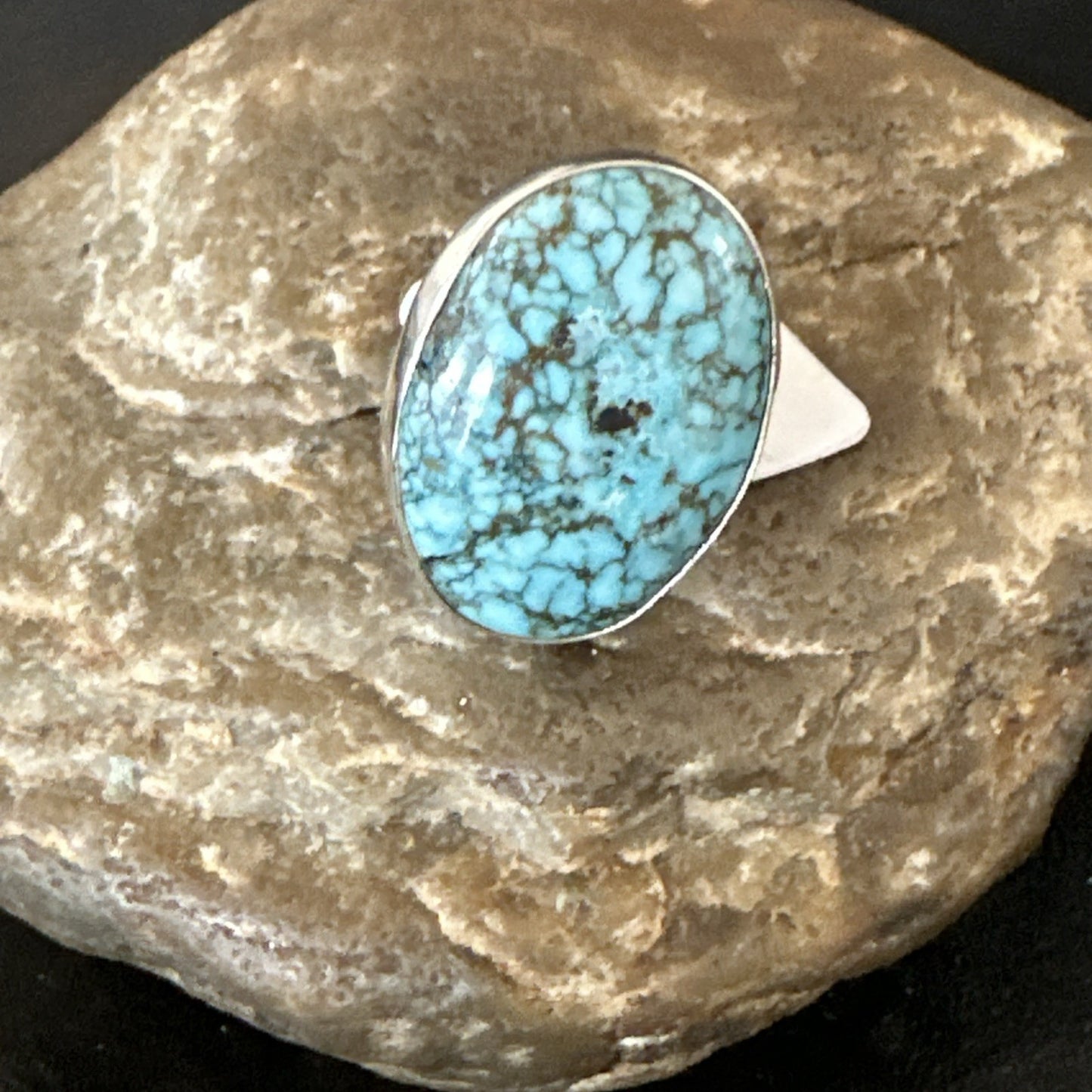 Blue Turquoise#8 Southwestern Sterling Silver Ring Size 7 19739