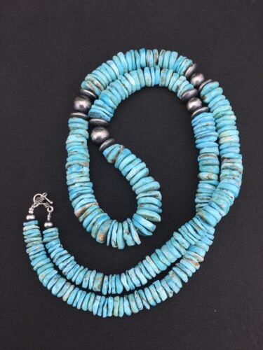 Navajo Sterling Silver Blue Turquoise Graduated Necklace 32" 1338