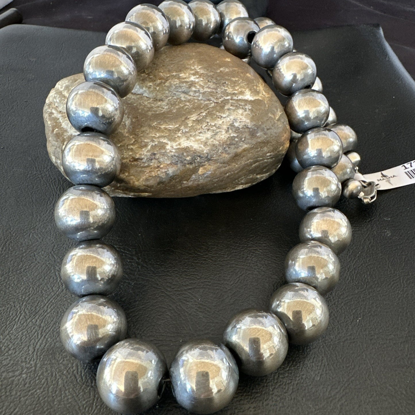 XL Round 18mm Sterling Silver Navajo Pearls 24” Single Strand Necklace 91824
