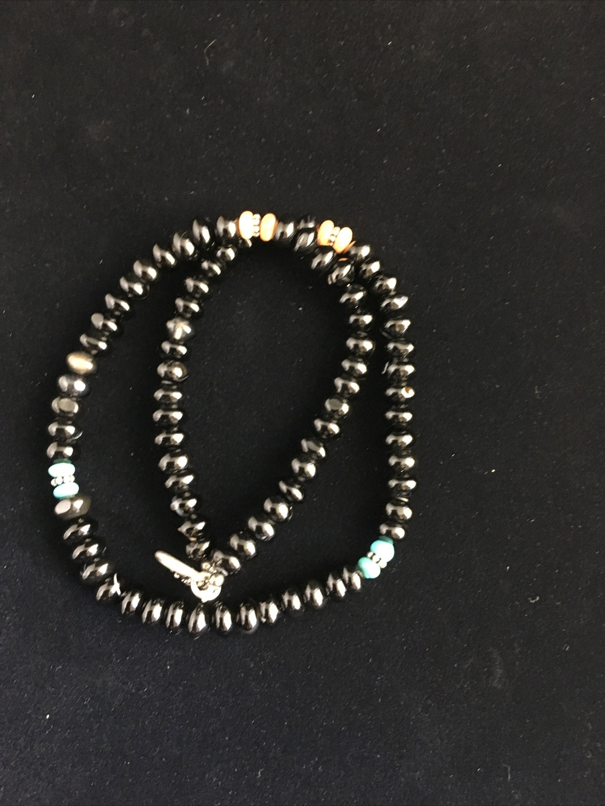 Black Onyx & Turquoise Navajo Sterling Silver Necklace 18" 10022