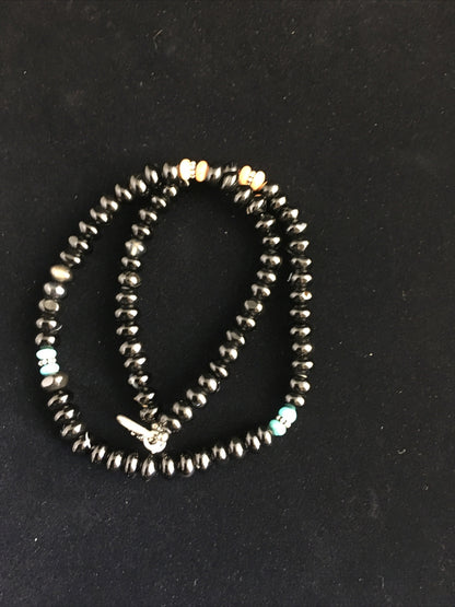 Black Onyx & Turquoise Navajo Sterling Silver Necklace 18" 10022