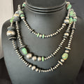 Navajo Beads Green Royston Turquoise 48"Necklace | Sterling Silver | Authentic Native American Handmade | 19116