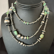Navajo Beads Green Royston Turquoise 48"Necklace | Sterling Silver | Authentic Native American Handmade | 19116