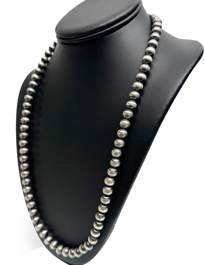 Native American 8mm Sterling Silver Navajo Pearls 26" Single-Strand Necklace