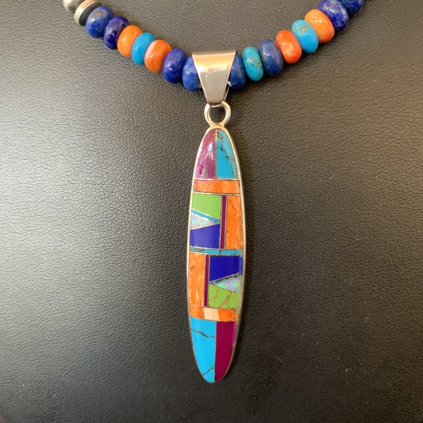 Spiny Oyster & Turquoise Pendant Sterling Silver Beads Necklace 21" 11361