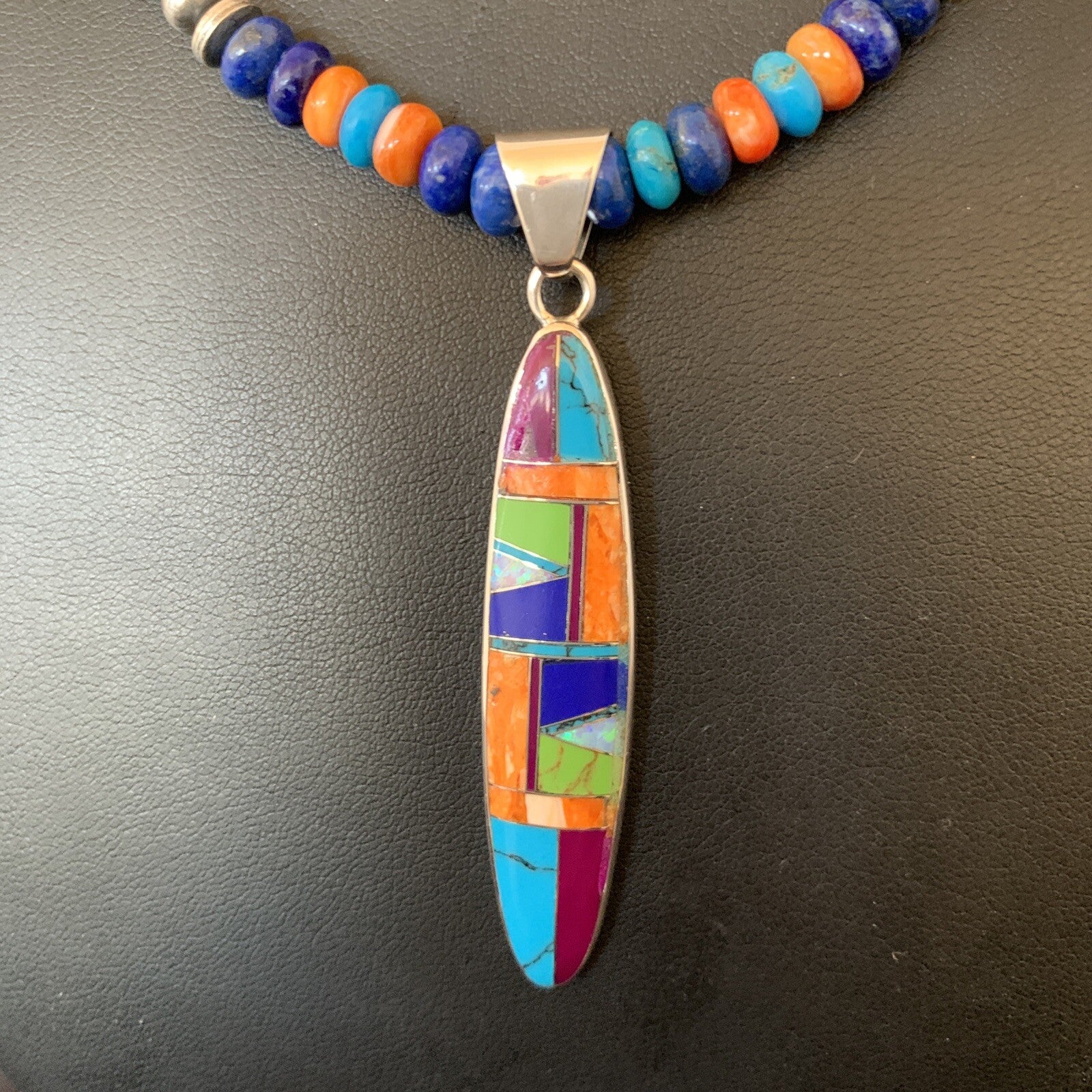 Spiny Oyster & Turquoise Pendant Sterling Silver Beads Necklace 21" 11361