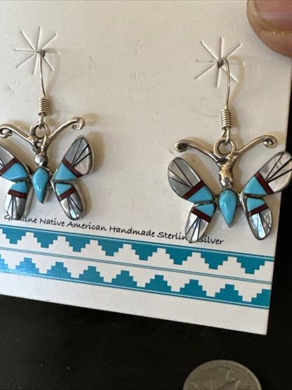 Butterfly Multicolor Turquoise MOP Inlay Sterling Silver Earrings 19816