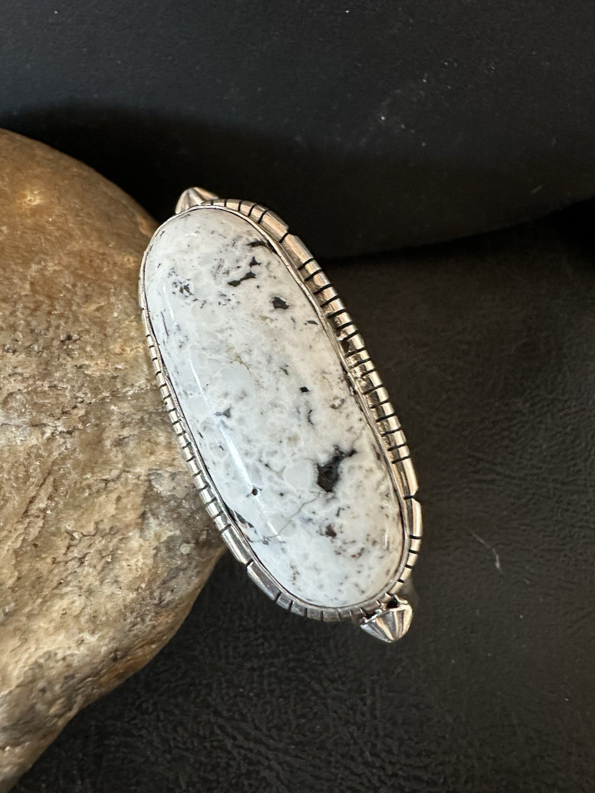 White Buffalo Turquoise Navajo Sterling Silver Cuff Bracelet 7" 19383