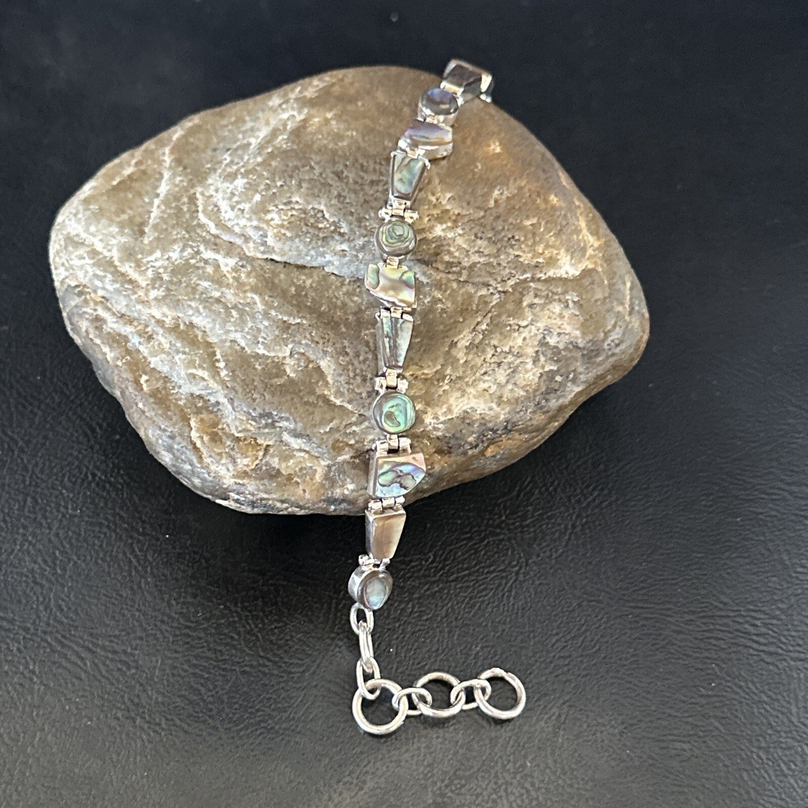 Pava Shell Navajo Old Pawn Sterling Silver Link Bracelet 8" 18131