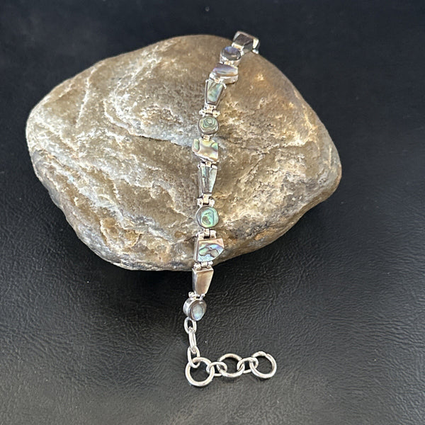 Pava Shell Navajo Old Pawn Link Bracelet 8" | Sterling Silver | Authentic Native American Handmade | 18131