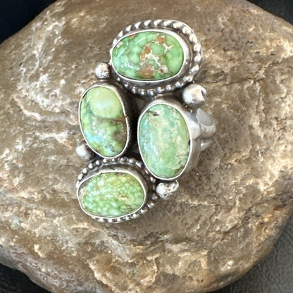 Navajo Sterling Silver Cluster Green Sonoran Gold Turquoise Ring Sz 11 18618
