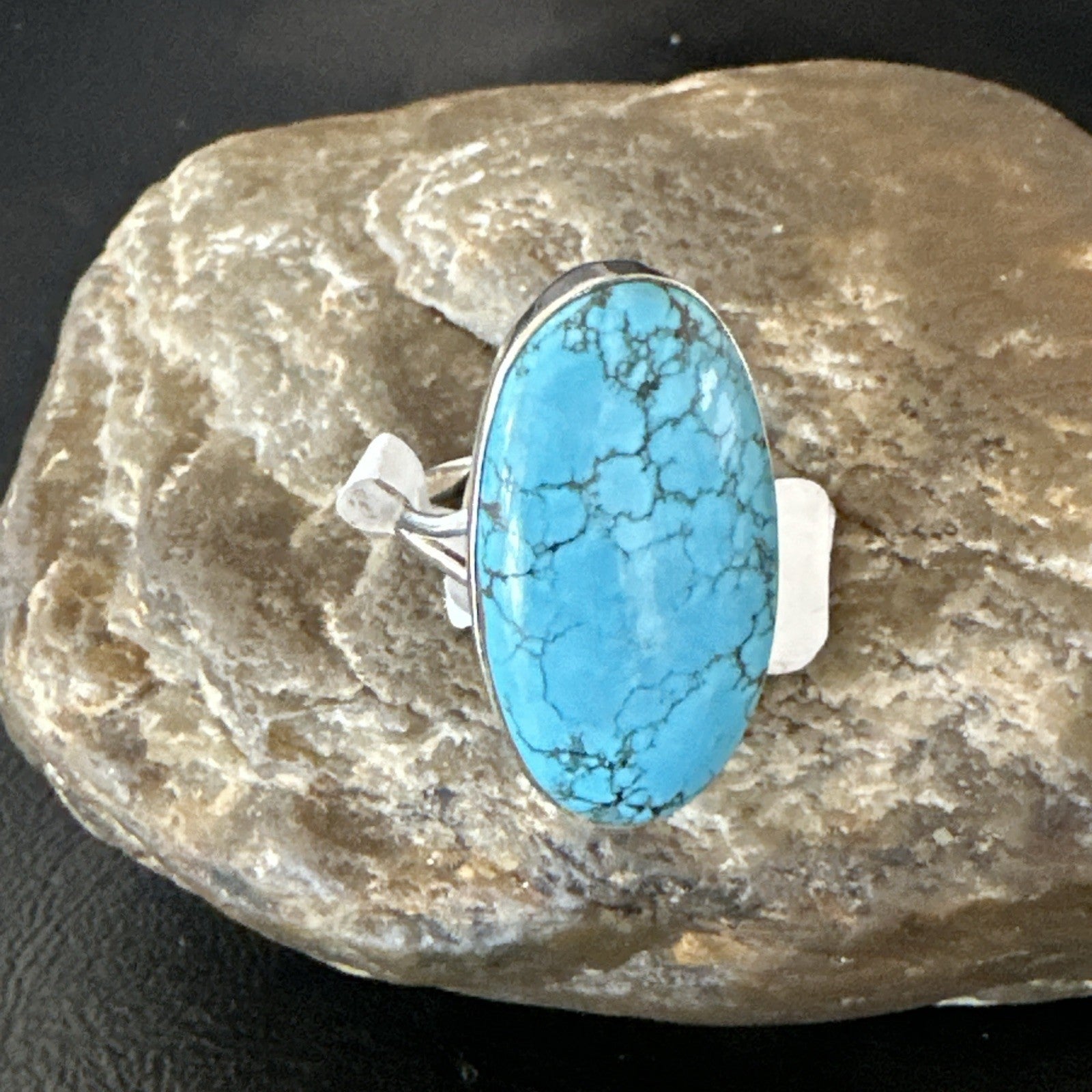 Blue Turquoise#8 Southwestern Sterling Silver Ring Size 8 19749