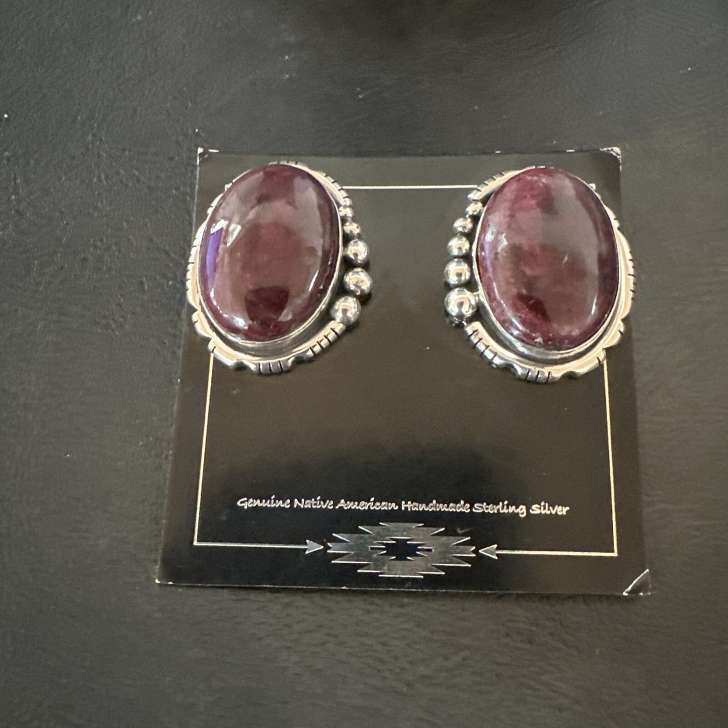 Purple Spiny Oyster Navajo Sterling Silver Stud Post Earrings 1" 18739