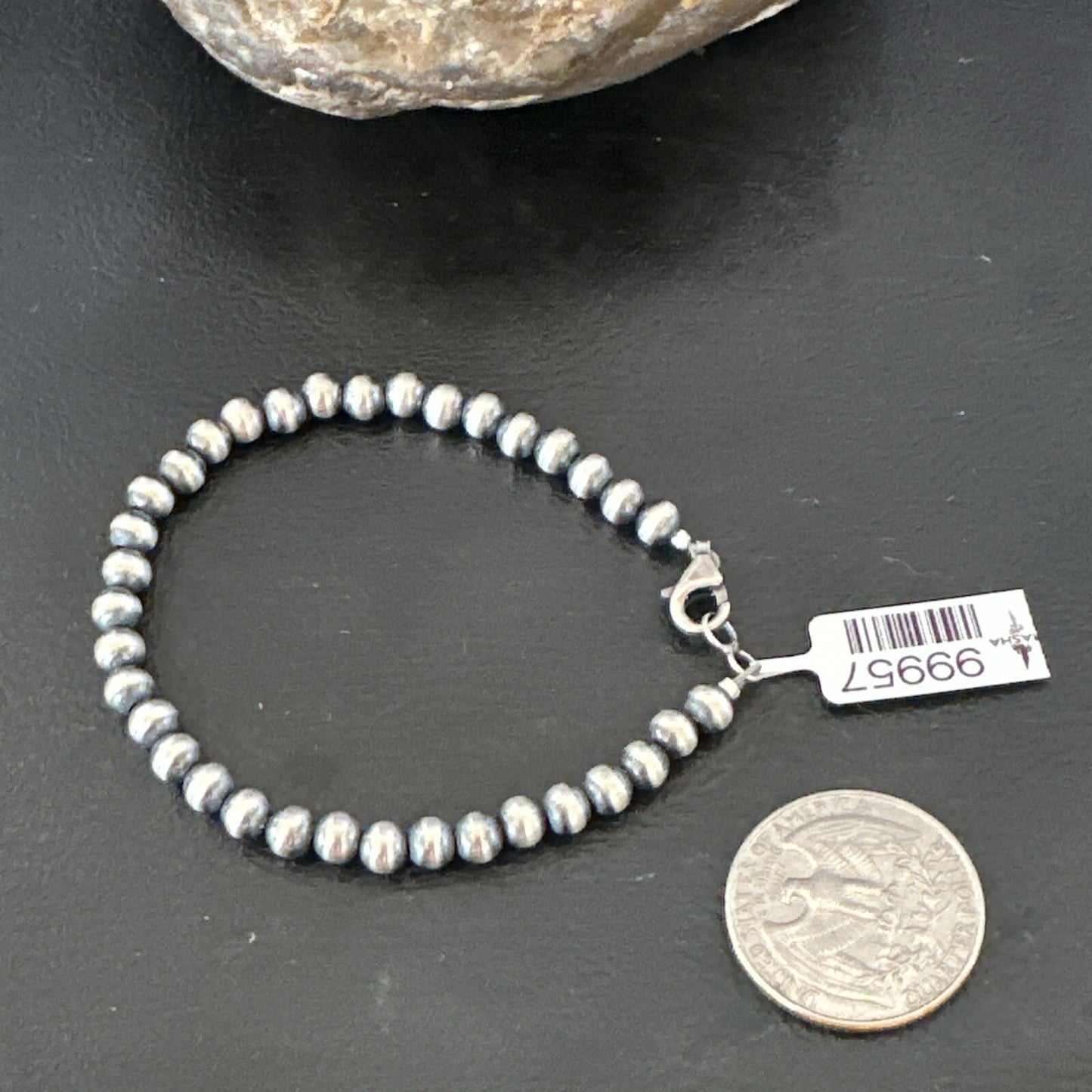 Native American Navajo 5mm Beads 7” Sterling Silver Bracelet 99957