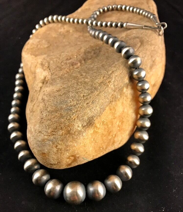 Navajo Pearls Graduated Sterling Silver Bead Necklace 36"
