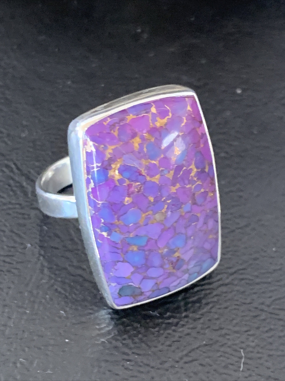 Purple Mohave Turquoise Navajo Sterling Silver Ring Size 8.5 Adjustable 11797