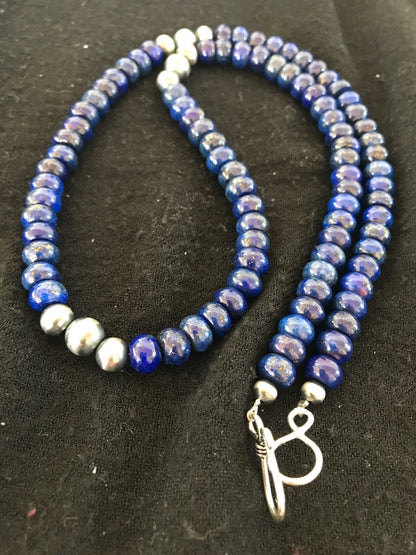 Blue Lapis Sterling Silver Pueblo Navajo Mens Necklace 22” 8371