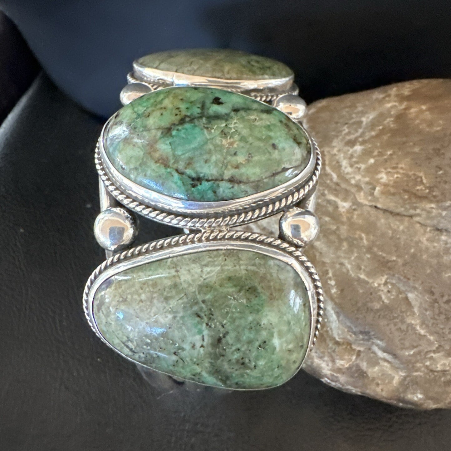 Navajo Green Royston TURQUOISE Stamped Sterling Silver Cuff Bracelet 8.5" 18718