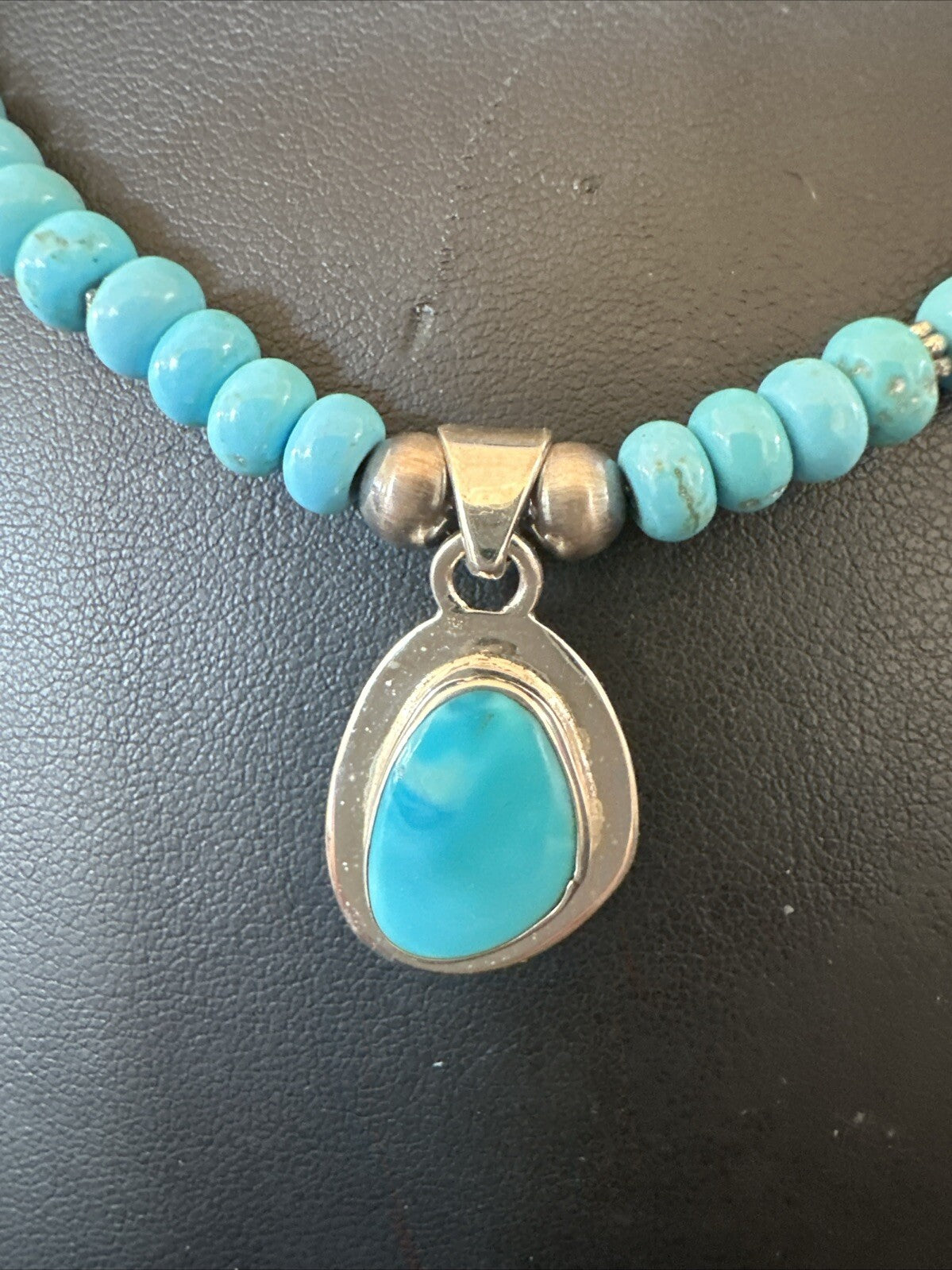 Mens Blue Kingman Turquoise Pendant Navajo Sterling Silver Necklace 21" 18382