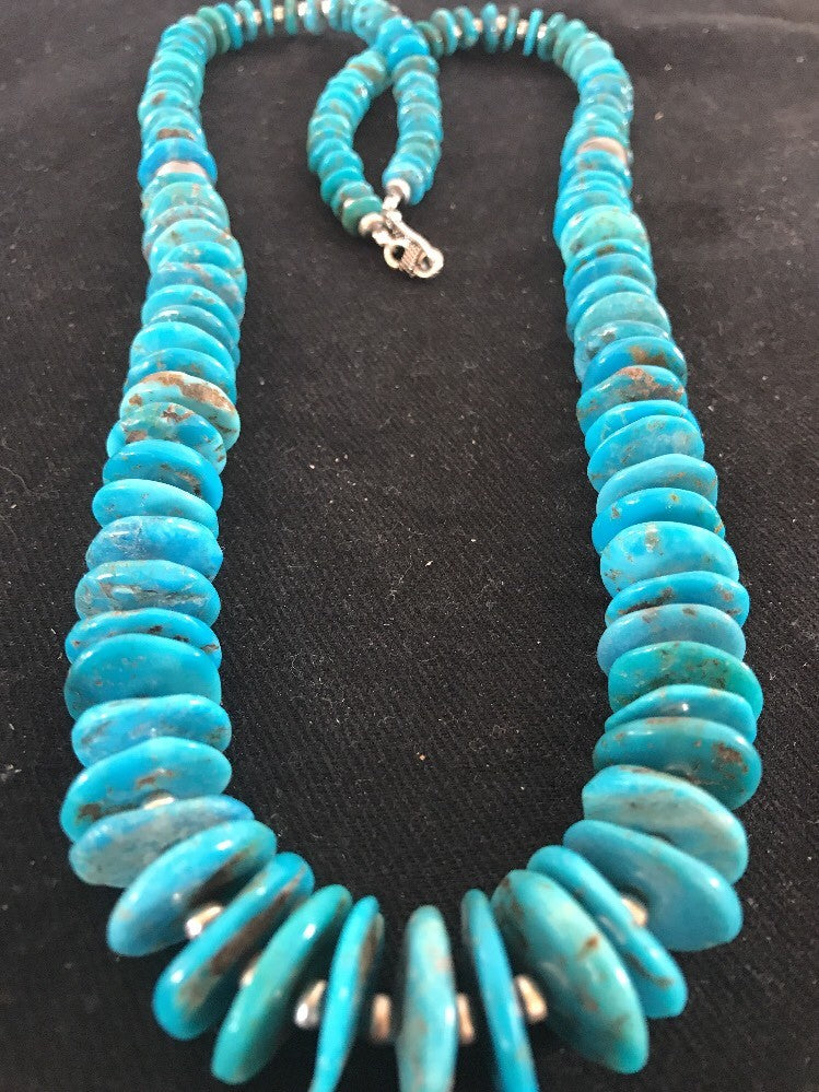 Native Sterling Silver Kingman Turquoise Necklace Pendant Navajo Pearls 8083