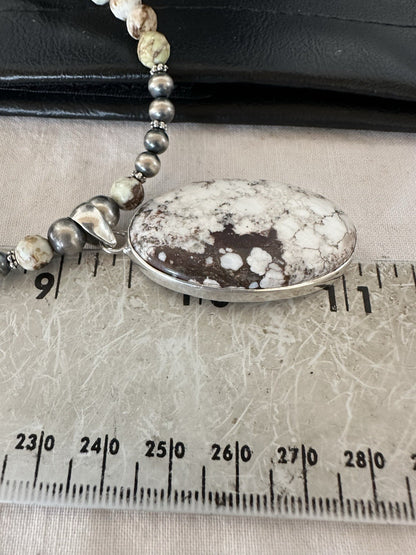 Mens Womens Wild Horse Turquoise Pendant Navajo Sterling Silver Necklace 19539