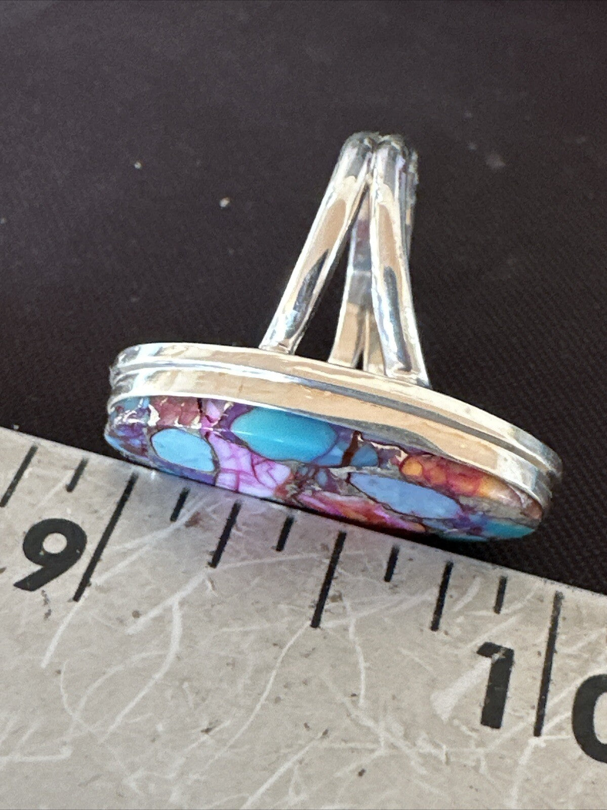 Blue Turquoise Spiny Oyster Southwestern Sterling Silver Ring Size 7 18432