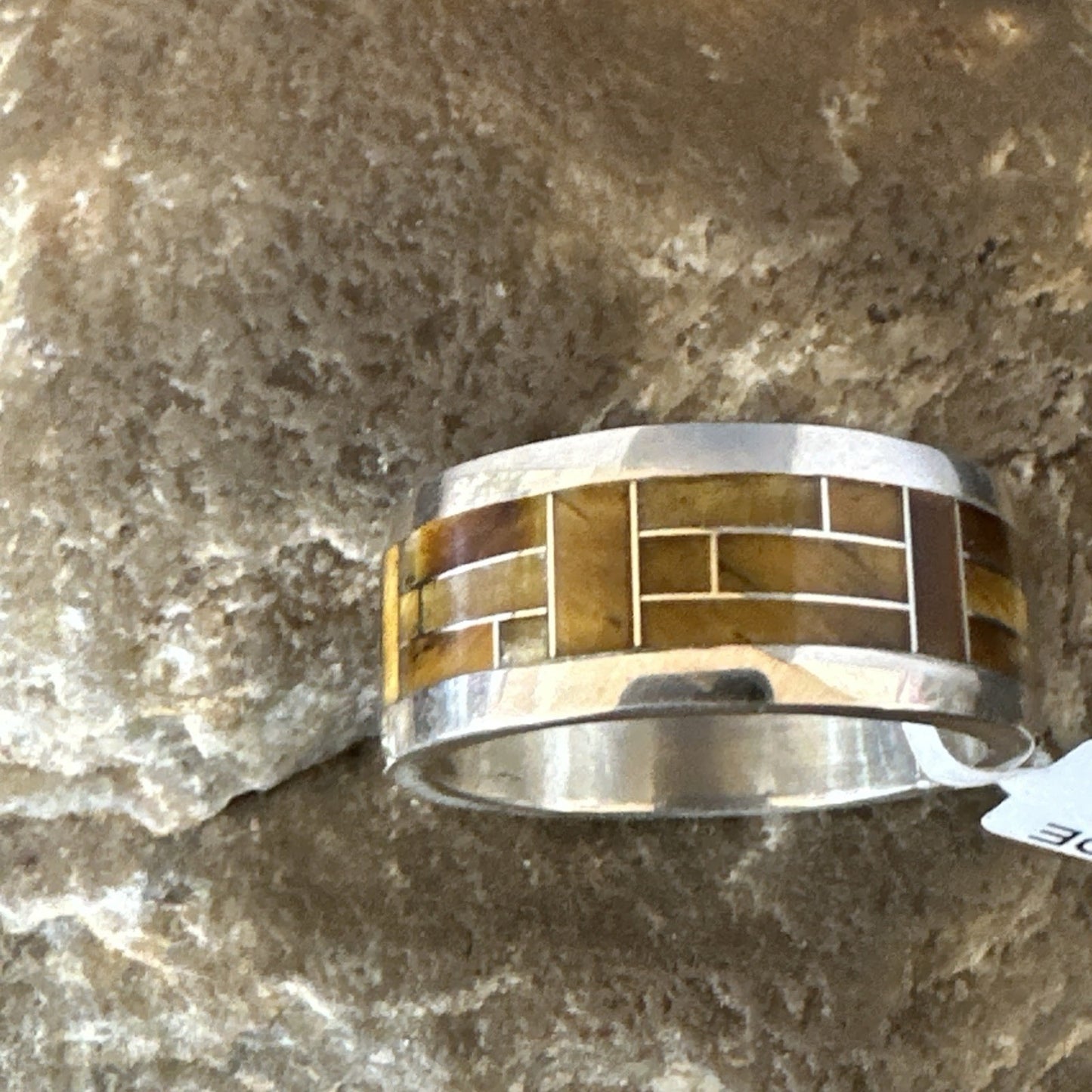Infinity Mens Band Tigers Eye Navajo Sterling Silver Inlay Ring Size 10 19050