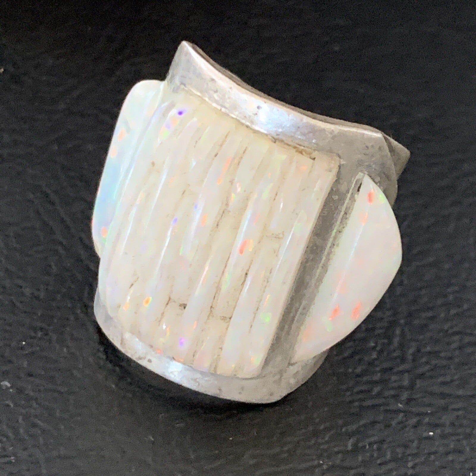 White Opal Native American Navajo Sterling Silver Inlay Ring Size 8 18922
