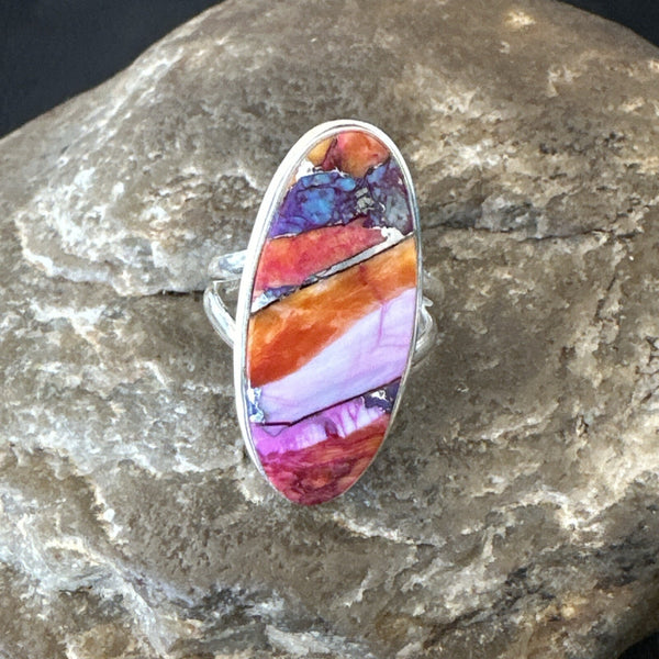 Blue Turquoise Spiny Oyster Southwestern Ring Size 6 | Sterling Silver | Authentic Native American Handmade | 18474