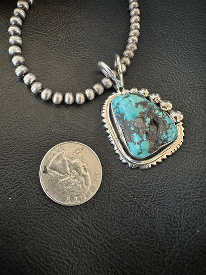 Rustic Blue Kingman Turquoise Pendant Navajo Sterling Silver Necklace 20" 18315