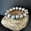 Navajo 12mm Beads Stretch Bracelet 7" | Sterling Silver | Authentic Native American Handmade | 91202