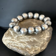 Navajo 12mm Beads Stretch Bracelet 7" | Sterling Silver | Authentic Native American Handmade | 91202