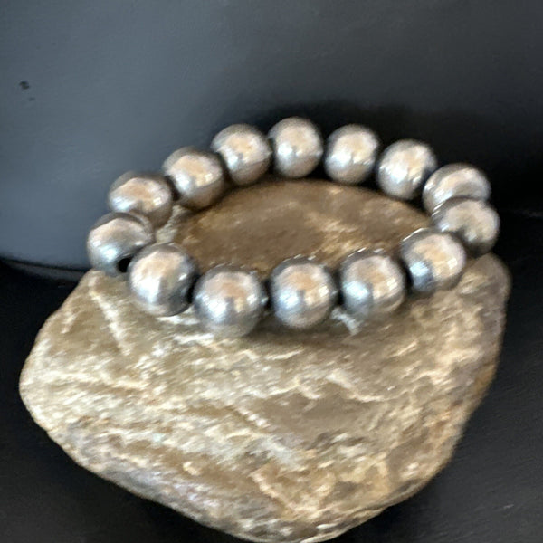 Navajo 12mm Beads Stretch Bracelet 7" | Sterling Silver | Authentic Native American Handmade | 91202