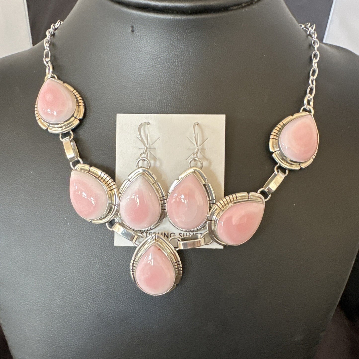 Navajo Pink Conch Choker Lariat Necklace Pendant Earrings 19” 18637