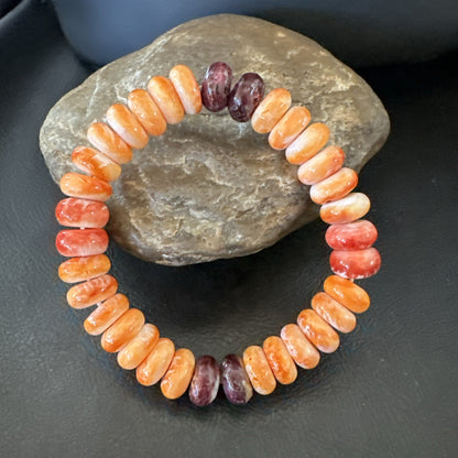 Mens Womens Orange Purple Spiny Oyster Sterling Silver Stretch Bracelet 9" 18859