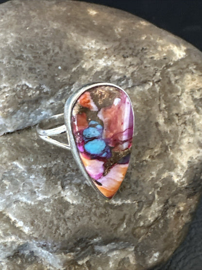 Blue Turquoise Spiny Oyster Southwestern Sterling Silver Ring Size 7 18433