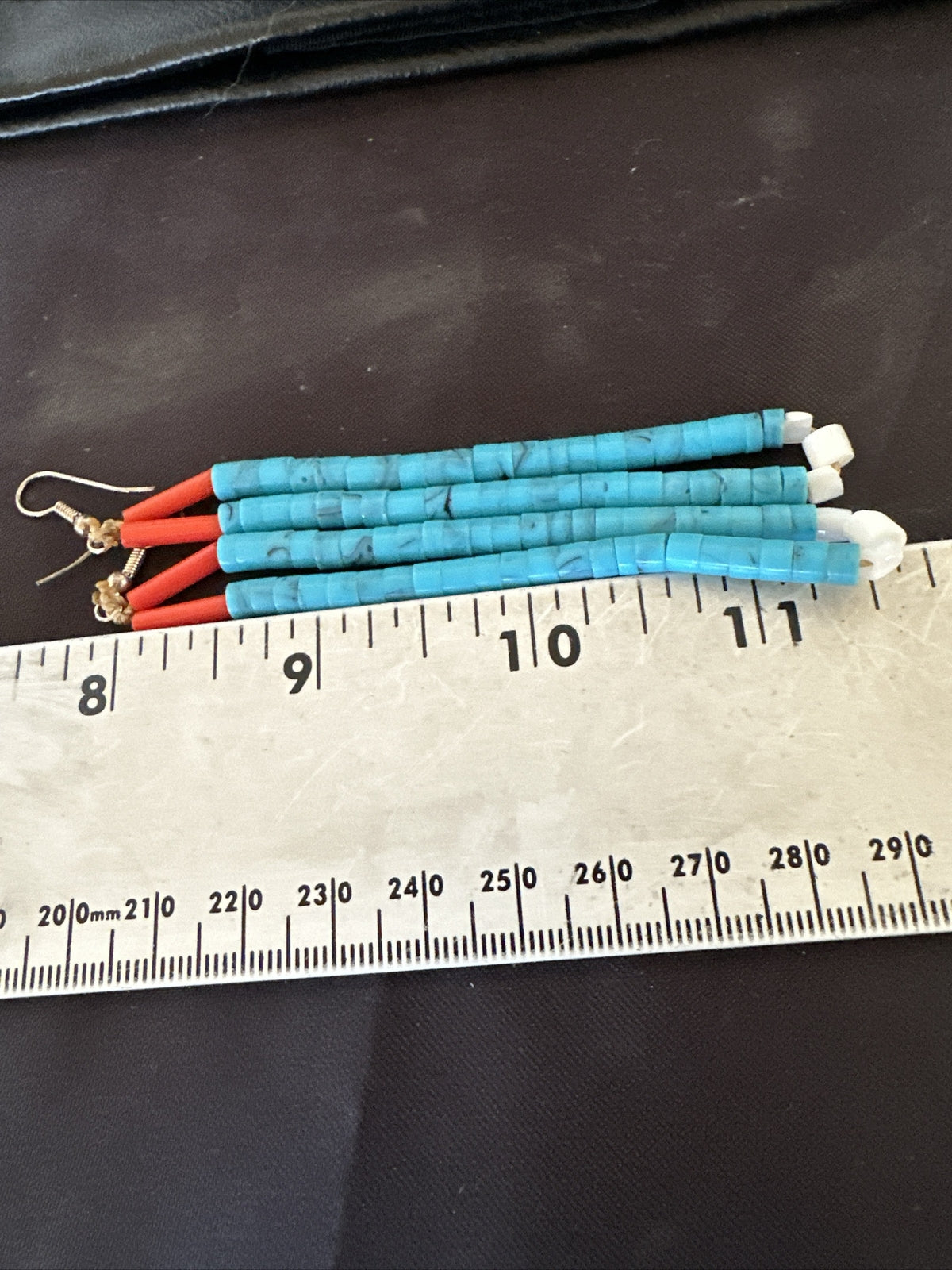 Blue Turquoise Coral Santo Domingo Sterling Silver Long Dangle Earrings 3" 17848