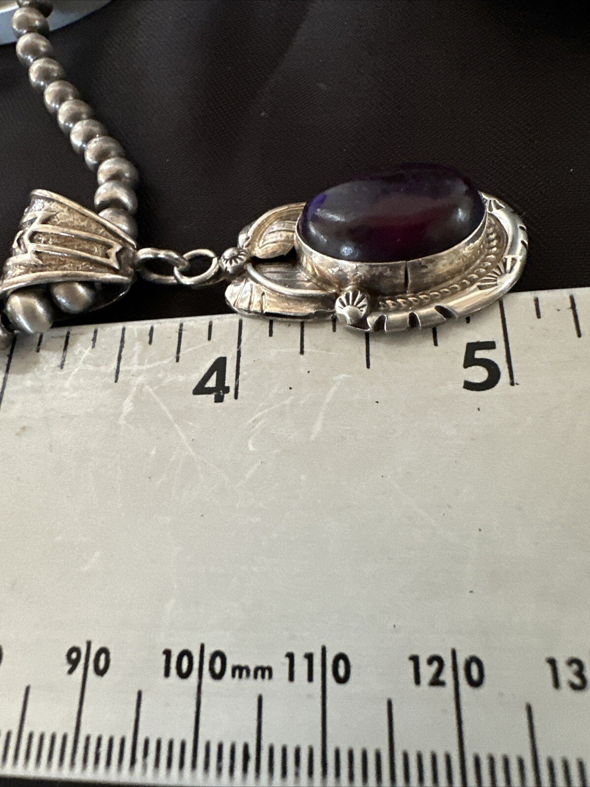 Purple Stone Pendant Navajo Pearls Sterling Silver Necklace 20” 18392