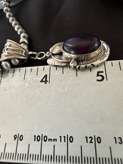 Purple Stone Pendant Navajo Pearls Sterling Silver Necklace 20” 18392