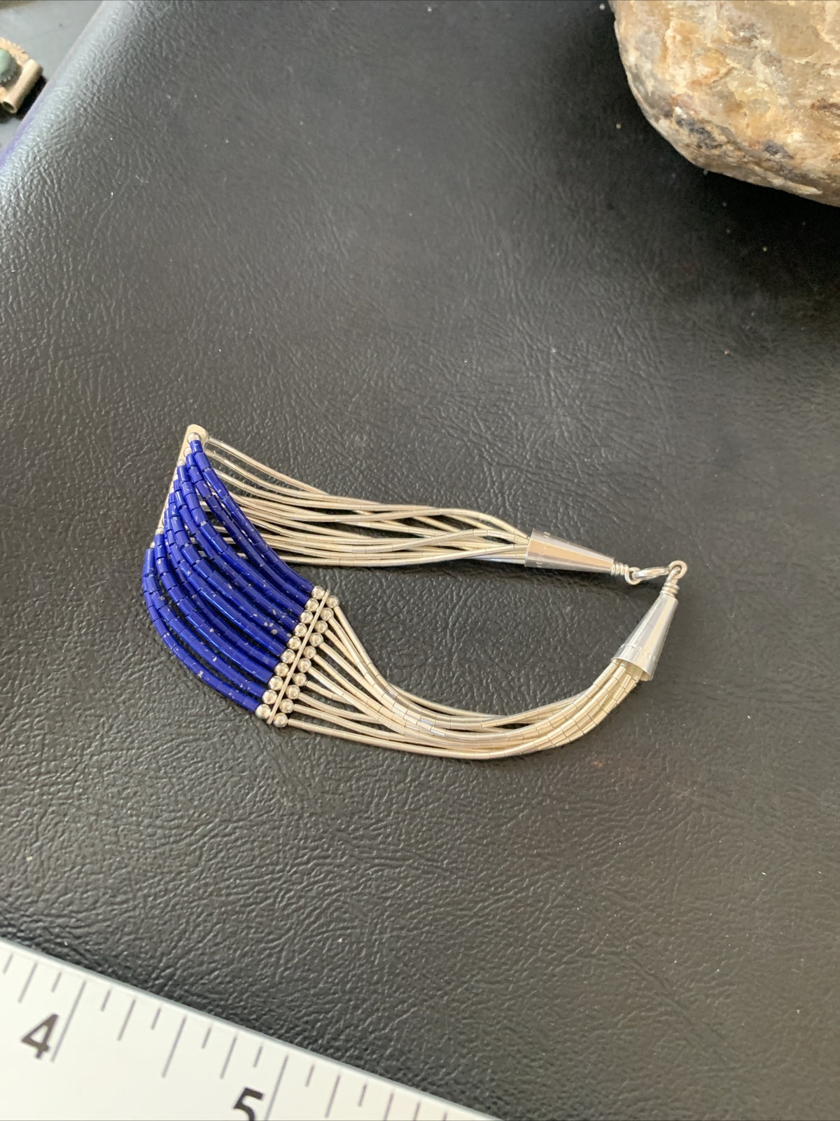 Blue Lapis Liquid Heishi Tubes 10 Strands Sterling Silver Bracelet 7.25" 12635