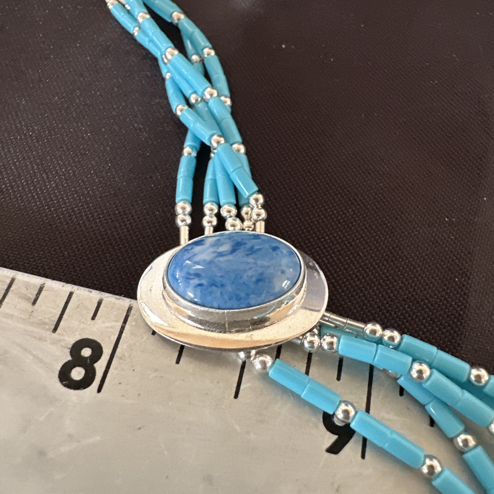 Blue Turquoise Lapis Heishi 5S Pendant Liquid Sterling Silver Bracelet 8" 17753