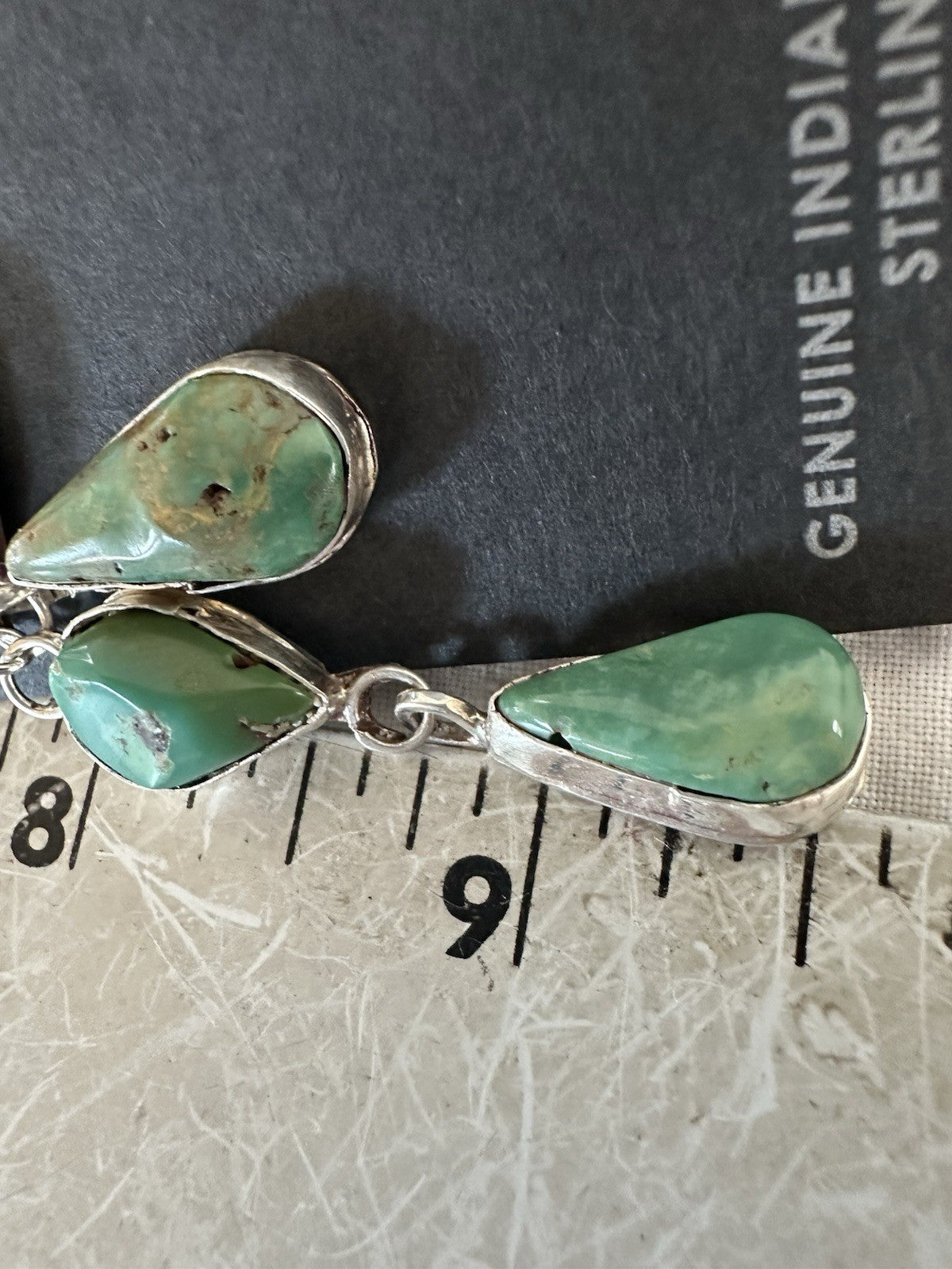 Green Royston Turquoise Navajo Sterling Silver Dangle Earrings 19380
