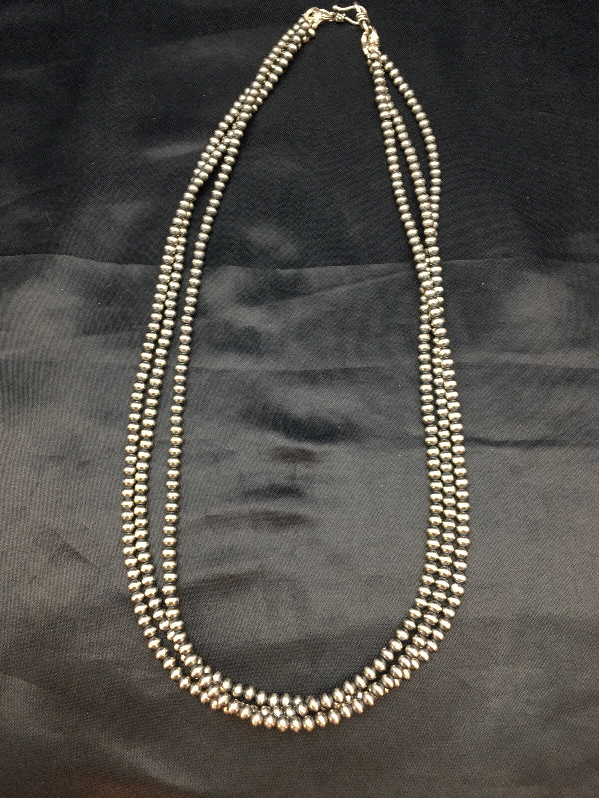 Native American Sterling Silver Navajo 4mm Bead 3 Strand 21" Necklace