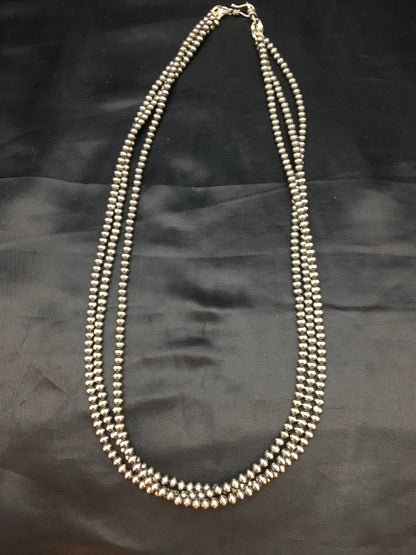 Native American Sterling Silver Navajo 4mm Bead 3 Strand 21" Necklace