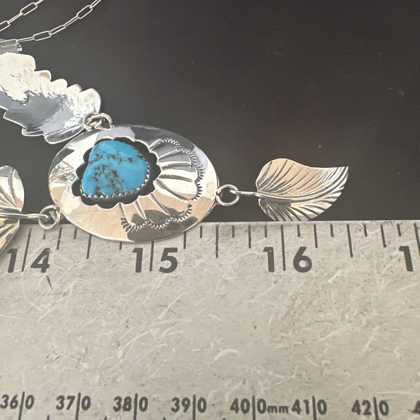 Blue Kingman Turquoise Navajo Sterling Silver Necklace Pendant 18576