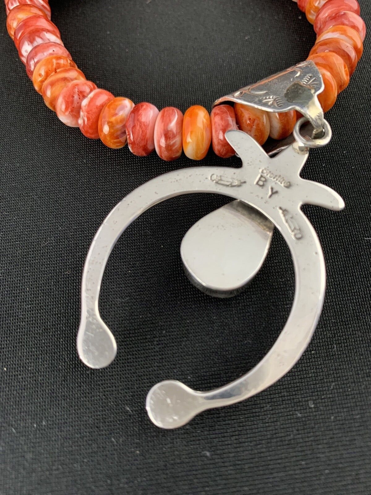 Spiny Oyster Naja Pendant Navajo Sterling Silver Necklace 00236