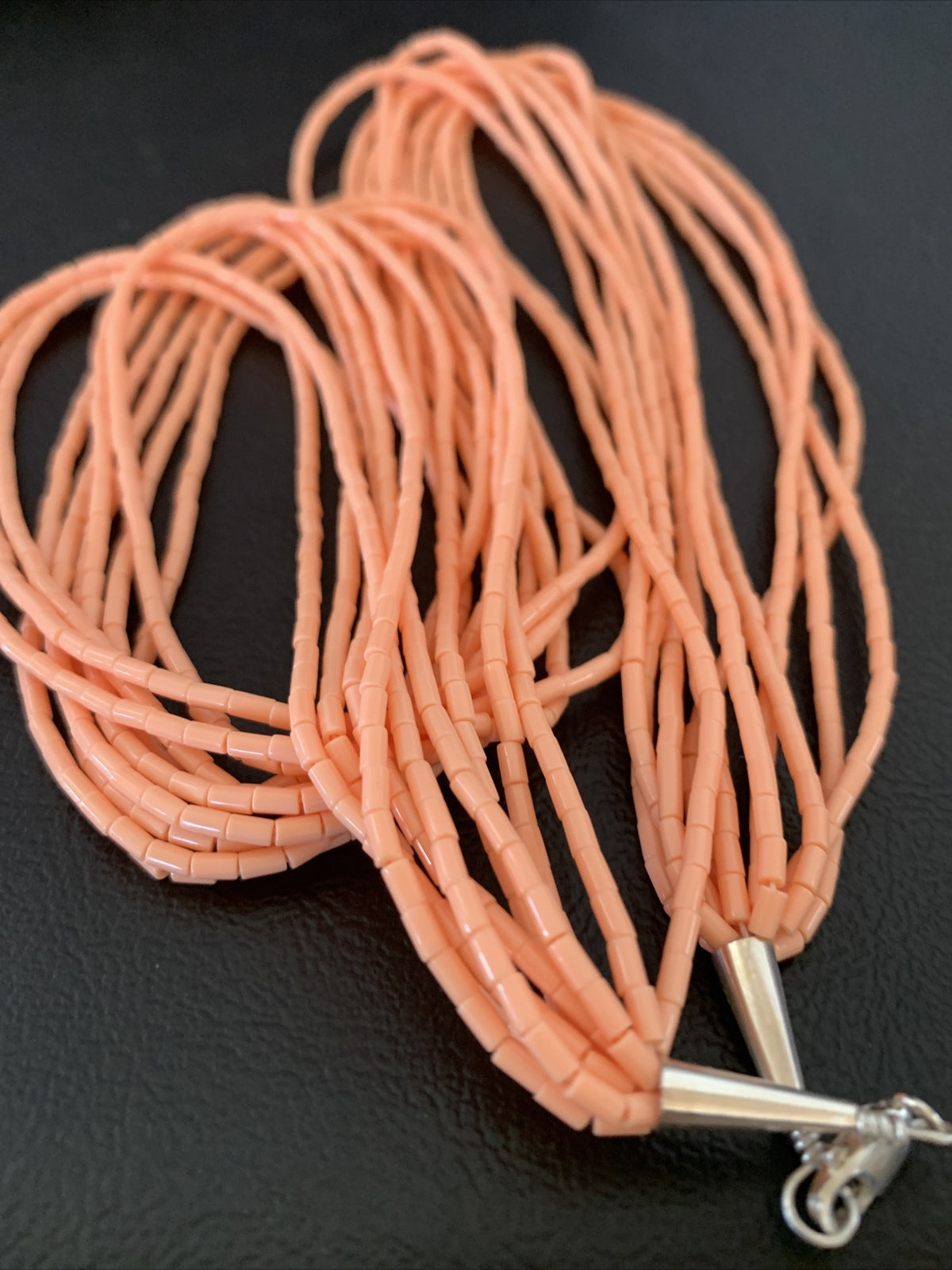 Peach Coral Stabilized Bead 10 Strands Navajo Sterling Silver Necklace 02210
