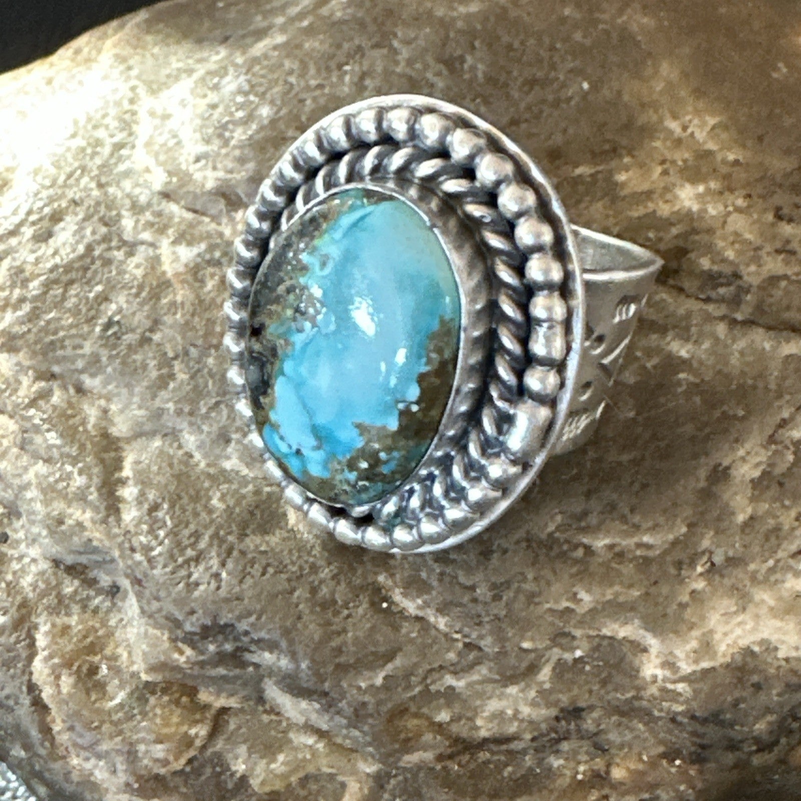 Navajo Sterling Silver Blue Royston Turquoise Ring Size 7 19631